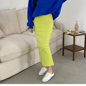 Lime Green Maxi Skirt with Back Slit